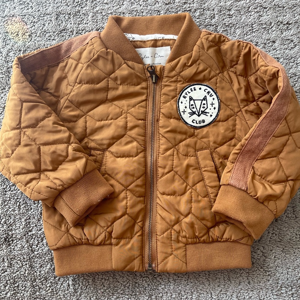Rylee + Cru Tan Quilted Jacket with Fox Patch